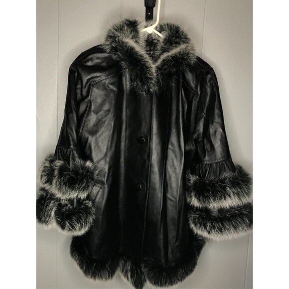 Vintage Effetto D' Italia Italy Jacket Womens Genuine leather Fox Fur sz F